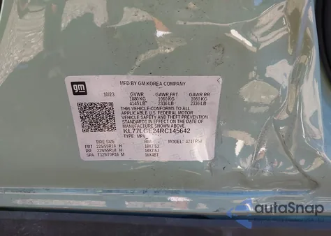 2024 Chevrolet Trax Fwd 1Rs из США, поврежденный, VIN KL77LGE24RC145642